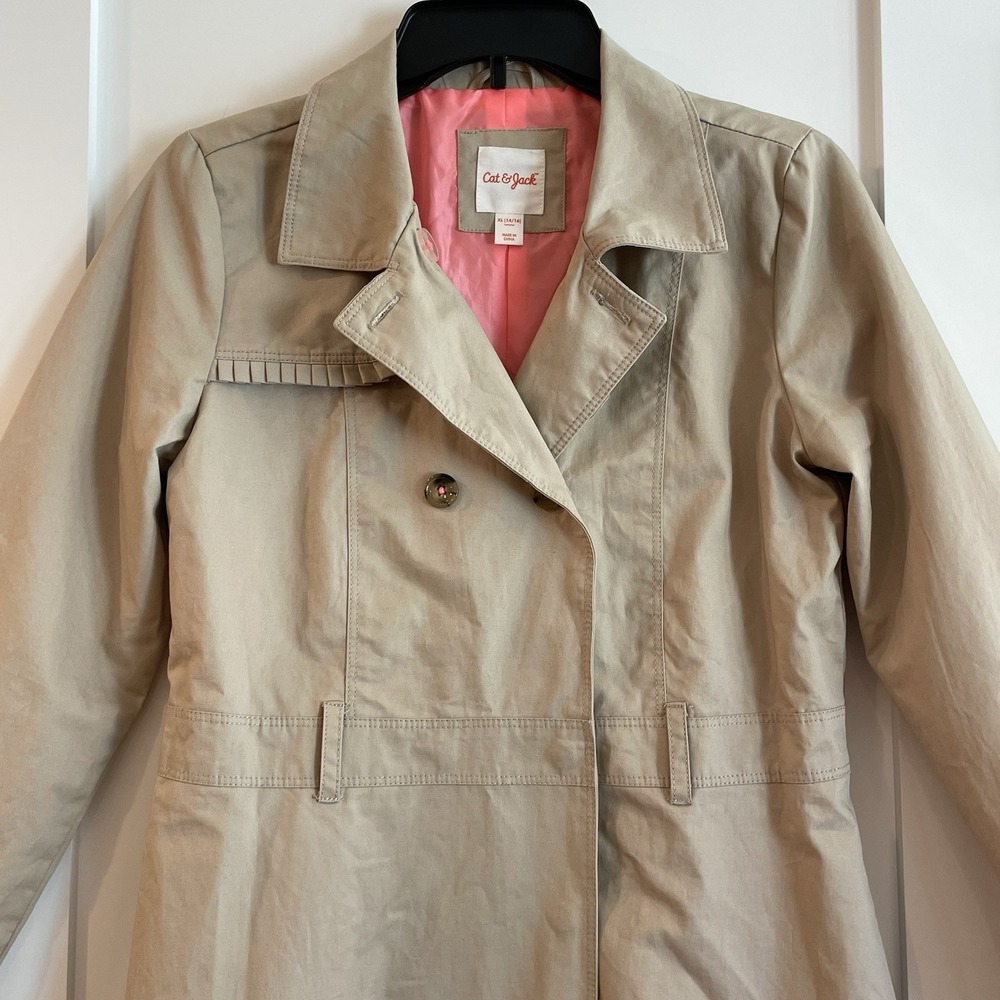 Cat Jack Girls STYLISH Trench Coat Rain Jacket XL 14 16 Travel Brown Tan Lined‎